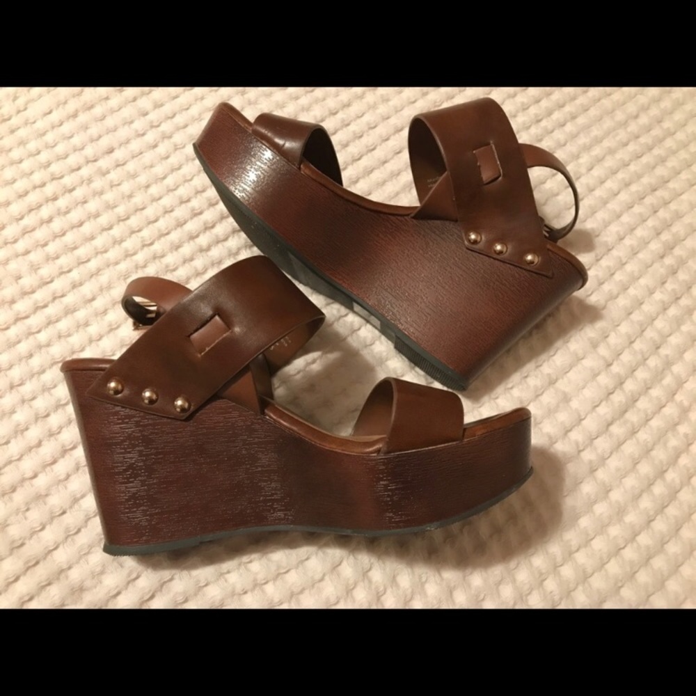Call it Spring Brown Wedges w/ Gold Studs